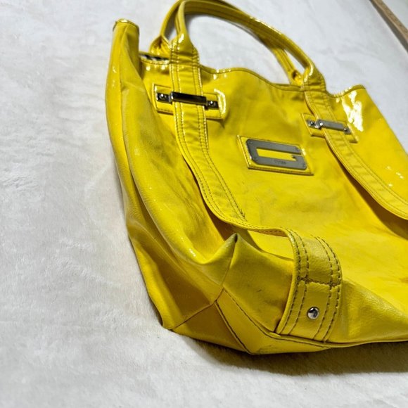GUESS Large Tote Bag Bright Shiny Yellow with a Slight Water Stain - Fashionable - Picture 9 of 16